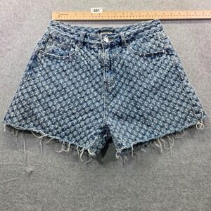 PrettyLittleThing Womens Blue Distressed Textured Denim Shorts Size L High Rise